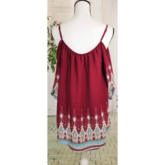 Pink Rose cold shoulder boho top maroon L - Picture 3 of 8